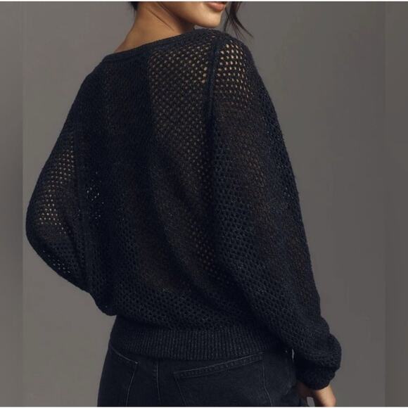 Anthropologie Pilcro Open Stitch Crew Neck Sweater Gray Slouchy Oversized Knit - Picture 3 of 15